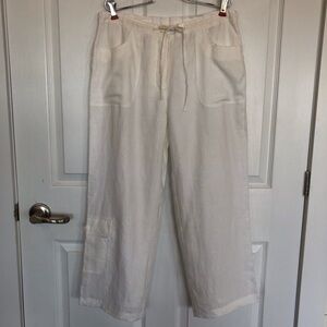 Linen pants drawstring waist pockets lined white Size 12